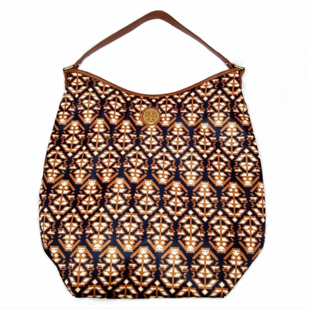 NWOT TORY BURCH NAVY & BROWN SATIN SHOULDER BAG